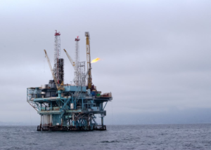 A flame coming out of an oil rig’s flare stack