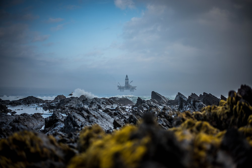 An oil rig in rough weather