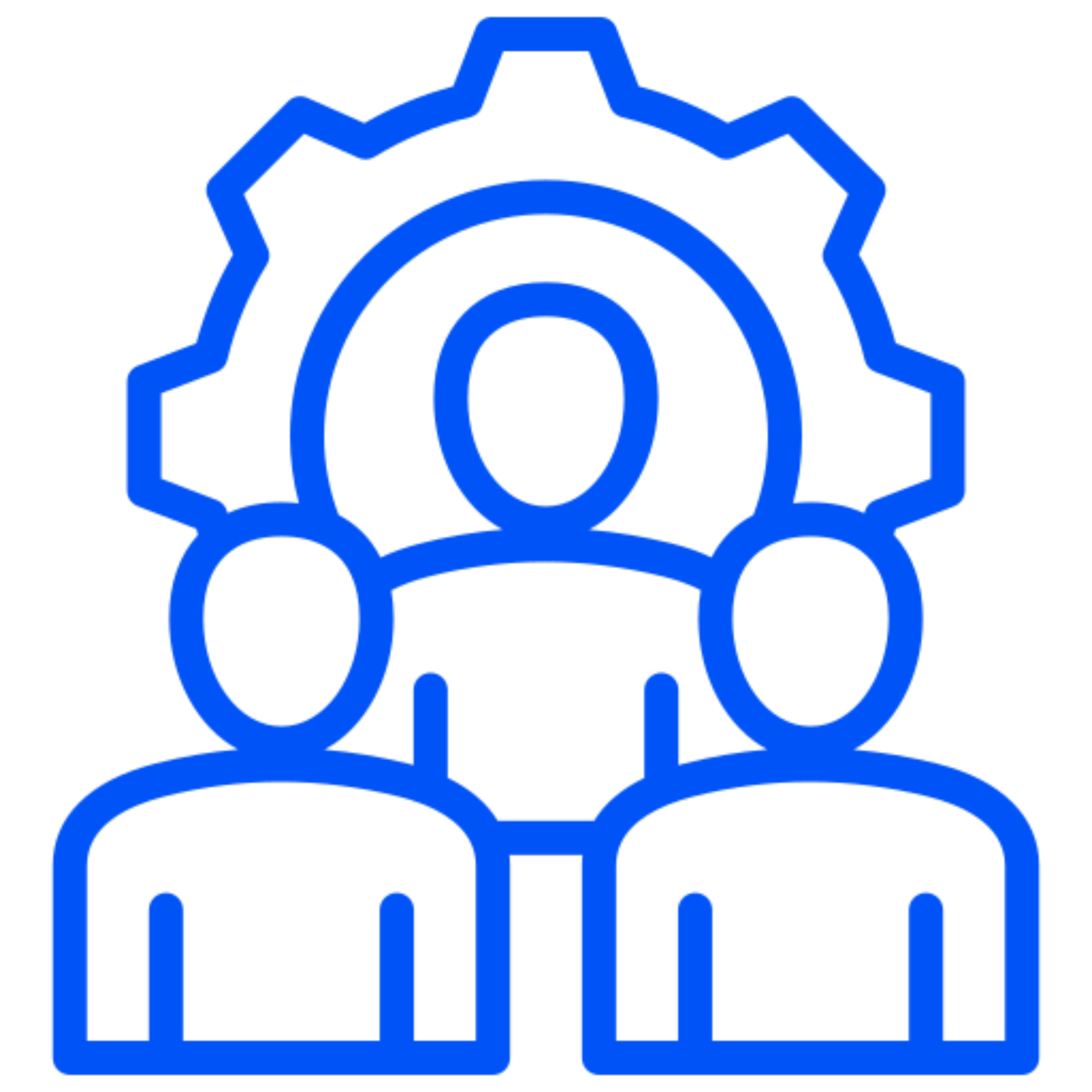 Blue icon of people and a gear.