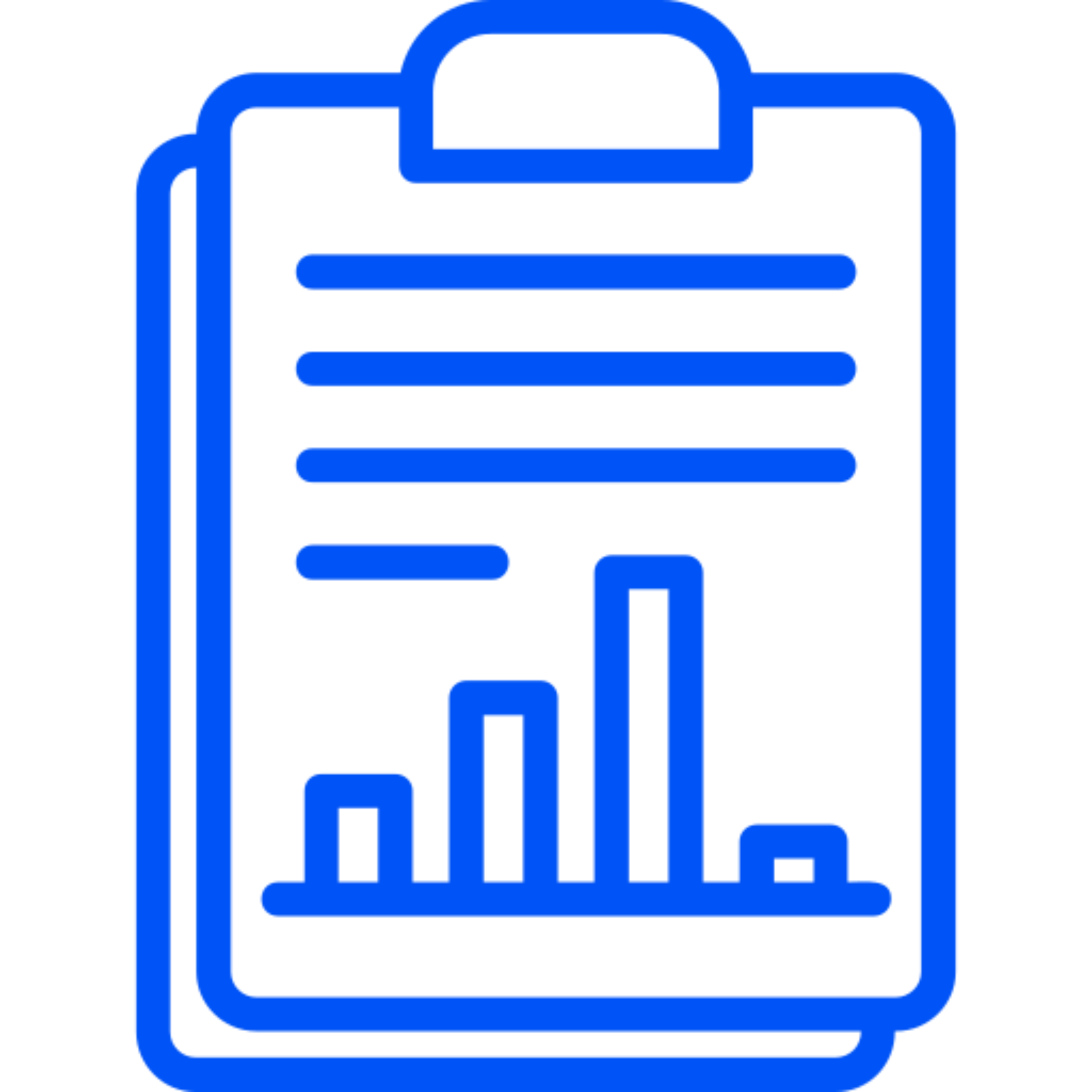 Clipboard with bar chart and text.