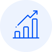 Graph with upward arrow indicating growth.