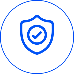 Blue shield with checkmark icon on black.
