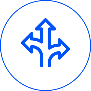 Three blue arrows in different directions.