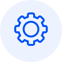 Blue gear icon on dark background.